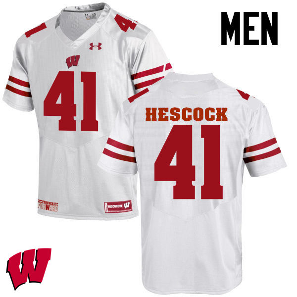 Wisconsin Badgers Men's #41 Jake Hescock NCAA Under Armour Authentic White College Stitched Football Jersey HY40H35CG